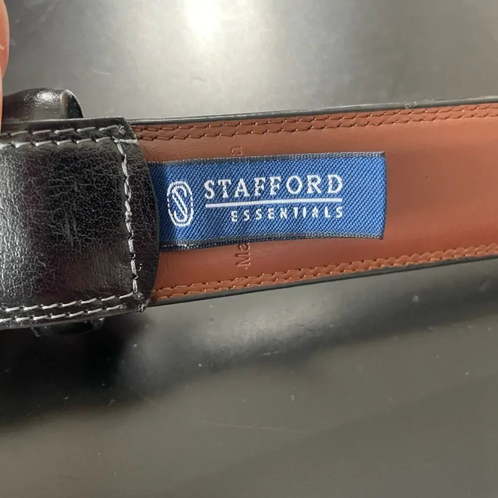 Stafford Essentials Black Genuine Leather Dress Belt - Men's Size 42/105